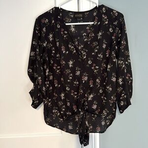 Black blouse with pink floral design